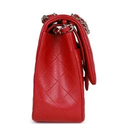 Pre-owned Chanel Jumbo Classic Double Flap Bag Metallic Red Caviar Silver Hardware -Online Bag Store C JM255 230530 1 04