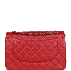 Pre-owned Chanel Jumbo Classic Double Flap Bag Metallic Red Caviar Silver Hardware -Online Bag Store C JM255 230530 1 05