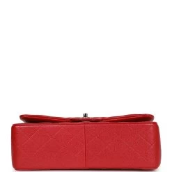 Pre-owned Chanel Jumbo Classic Double Flap Bag Metallic Red Caviar Silver Hardware -Online Bag Store C JM255 230530 1 06