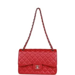 Pre-owned Chanel Jumbo Classic Double Flap Bag Metallic Red Caviar Silver Hardware -Online Bag Store C JM255 230530 1 07