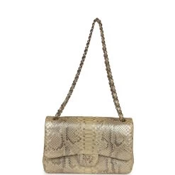 Pre-owned Chanel Jumbo Classic Double Flap Gold Metallic Python Gold Hardware -Online Bag Store C JM255 230822 1 07