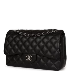Pre-owned Chanel Jumbo Classic Double Flap Black Lambskin Silver Hardware 15 Pre-owned Chanel Jumbo Classic Double Flap Black Lambskin Silver Hardware -Online Bag Store C JM255 230831 1 03