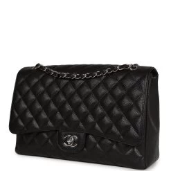 Pre-owned Chanel Maxi Classic Single Flap Bag Black Caviar Silver Hardware -Online Bag Store C JM255 231003 1 03
