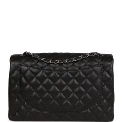 Pre-owned Chanel Maxi Classic Single Flap Bag Black Caviar Silver Hardware -Online Bag Store C JM255 231003 1 05