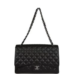 Pre-owned Chanel Maxi Classic Single Flap Bag Black Caviar Silver Hardware -Online Bag Store C JM255 231003 1 07