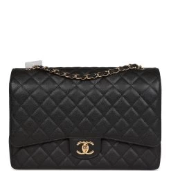 Chanel Maxi Classic Double Flap Black Caviar Gold Hardware