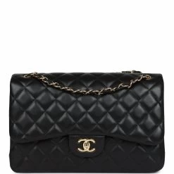 Pre-owned Chanel Jumbo Classic Double Flap Black Lambskin Gold Hardware