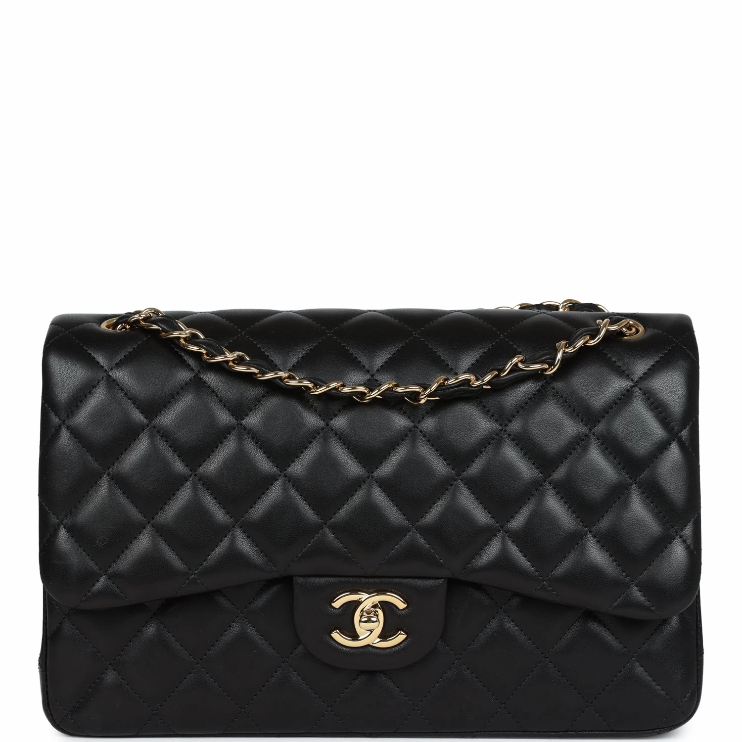 Pre-owned Chanel Jumbo Classic Double Flap Black Lambskin Gold Hardware 3 Pre-owned Chanel Jumbo Classic Double Flap Black Lambskin Gold Hardware