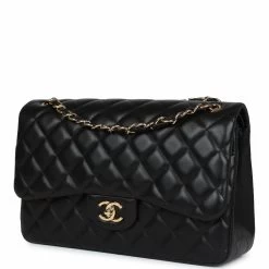 Pre-owned Chanel Jumbo Classic Double Flap Black Lambskin Gold Hardware 15 Pre-owned Chanel Jumbo Classic Double Flap Black Lambskin Gold Hardware -Online Bag Store C JM255 231218 1 MT 03