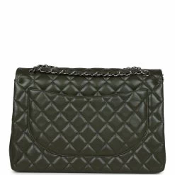 Chanel Maxi Classic Double Flap Bag Olive Green Caviar Silver Hardware -Online Bag Store C JM255 231218 3 MT 05