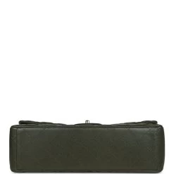 Chanel Maxi Classic Double Flap Bag Olive Green Caviar Silver Hardware -Online Bag Store C JM255 231218 3 MT 06