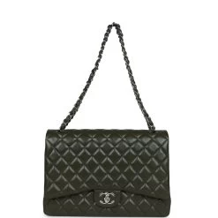 Chanel Maxi Classic Double Flap Bag Olive Green Caviar Silver Hardware -Online Bag Store C JM255 231218 3 MT 07