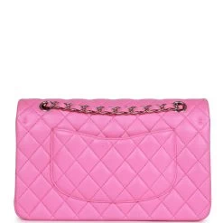 Pre-owned Chanel Medium Classic Double Flap Bag Neon Pink Lambskin Silver Hardware -Online Bag Store C M225 230623 1 05