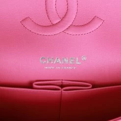 Pre-owned Chanel Medium Classic Double Flap Bag Neon Pink Lambskin Silver Hardware -Online Bag Store C M225 230623 1 08