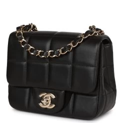 Chanel Monaco Mini Square Flap Bag Black Lambskin Light Gold Hardware -Online Bag Store C M255 011223 2 03