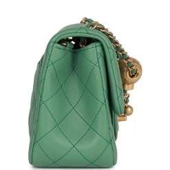 Chanel Pearl Crush Mini Square Flap Bag Dark Green Lambskin Antique Gold Hardware -Online Bag Store C M255 011323 3 03