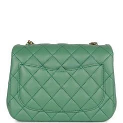 Chanel Pearl Crush Mini Square Flap Bag Dark Green Lambskin Antique Gold Hardware -Online Bag Store C M255 011323 3 04