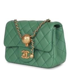 Chanel Pearl Crush Mini Square Flap Bag Dark Green Lambskin Antique Gold Hardware -Online Bag Store C M255 011323 3 05