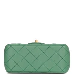 Chanel Pearl Crush Mini Square Flap Bag Dark Green Lambskin Antique Gold Hardware -Online Bag Store C M255 011323 3 06