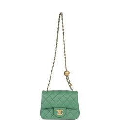 Chanel Pearl Crush Mini Square Flap Bag Dark Green Lambskin Antique Gold Hardware -Online Bag Store C M255 011323 3 07
