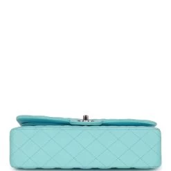 Chanel Medium Classic Double Flap Bag Blue Lambskin Silver Hardware -Online Bag Store C M255 011823 1 06