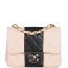 Chanel Mini Square Flap Bag Pink And Black Lambskin Light Gold Hardware