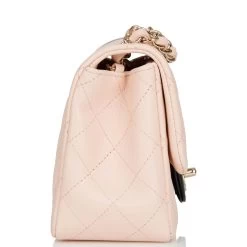 Chanel Mini Square Flap Bag Pink And Black Lambskin Light Gold Hardware -Online Bag Store C M255 011922 4 3
