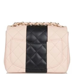 Chanel Mini Square Flap Bag Pink And Black Lambskin Light Gold Hardware -Online Bag Store C M255 011922 4 4