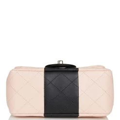 Chanel Mini Square Flap Bag Pink And Black Lambskin Light Gold Hardware -Online Bag Store C M255 011922 4 5