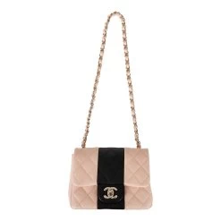 Chanel Mini Square Flap Bag Pink And Black Lambskin Light Gold Hardware -Online Bag Store C M255 011922 4 6