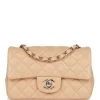 Chanel Mini Rectangular Flap Bag Beige Lambskin Light Gold Hardware -Online Bag Store C M255 012623 1 01