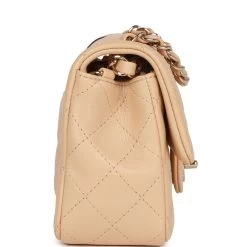 Chanel Mini Rectangular Flap Bag Beige Lambskin Light Gold Hardware -Online Bag Store C M255 012623 1 03