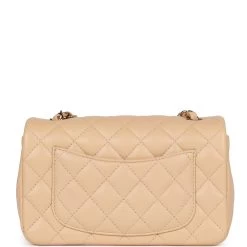 Chanel Mini Rectangular Flap Bag Beige Lambskin Light Gold Hardware -Online Bag Store C M255 012623 1 04