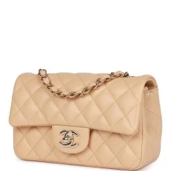 Chanel Mini Rectangular Flap Bag Beige Lambskin Light Gold Hardware -Online Bag Store C M255 012623 1 05
