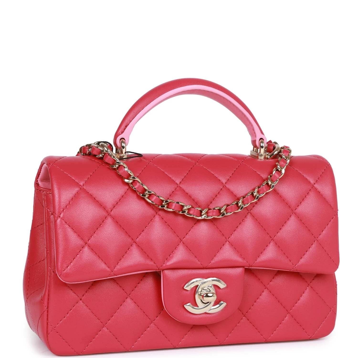 Chanel Mini Rectangular Flap With Top Handle Pink Lambskin Light Gold Hardware 4 Chanel Mini Rectangular Flap With Top Handle Pink Lambskin Light Gold Hardware - Image 2