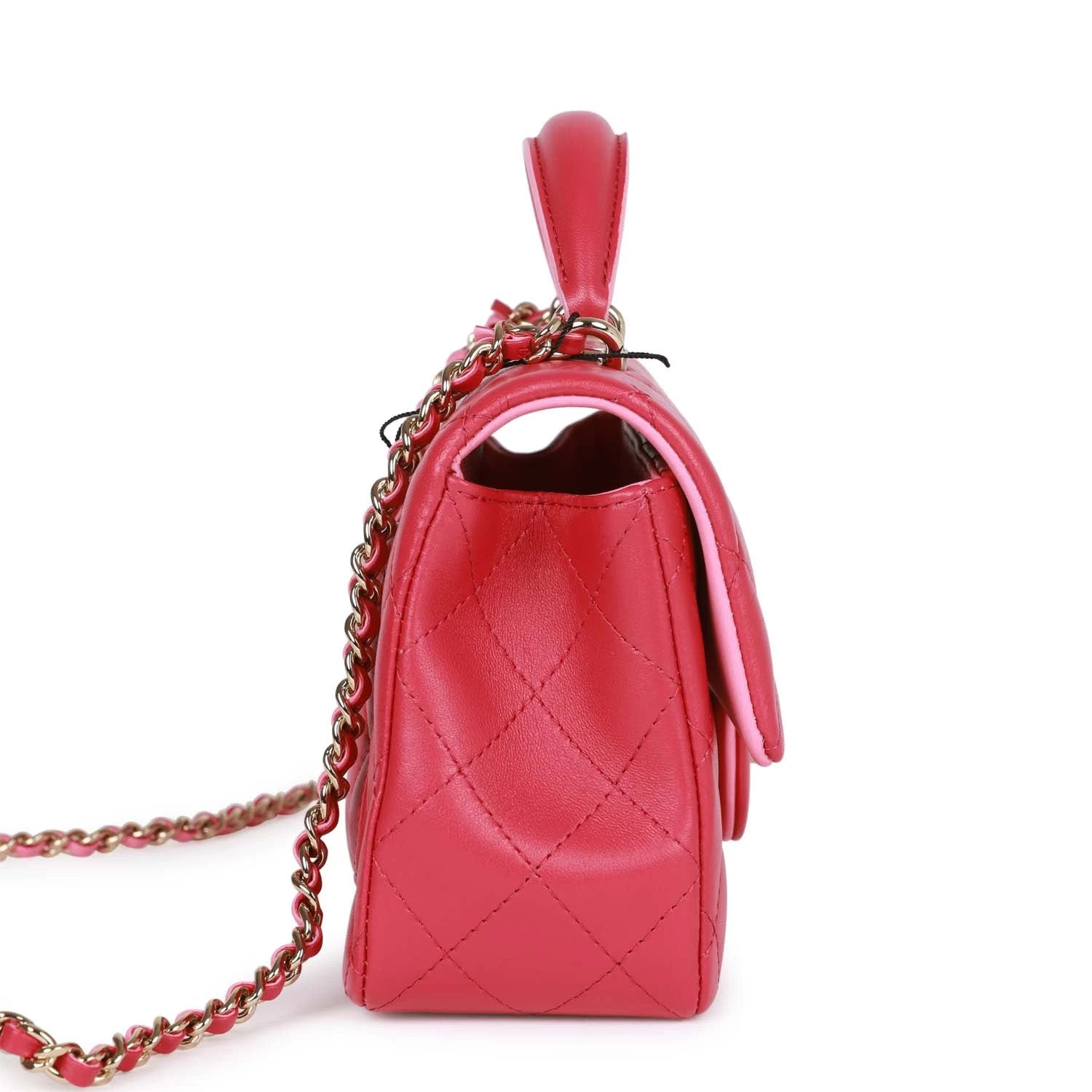 Chanel Mini Rectangular Flap With Top Handle Pink Lambskin Light Gold Hardware 5 Chanel Mini Rectangular Flap With Top Handle Pink Lambskin Light Gold Hardware - Image 3