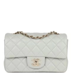 Chanel Mini Rectangular Flap Bag Light Grey Lambskin Light Gold Hardware