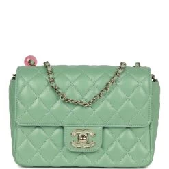 Chanel Candy Heart Mini Flap Bag Turquoise Lambskin Enamel And Light Gold Hardware