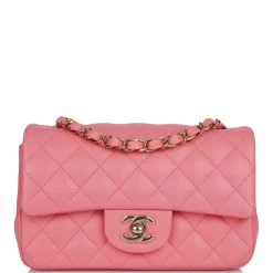 Chanel Mini Rectangular Flap Bag Coral Lambskin Light Gold Hardware
