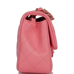 Chanel Mini Rectangular Flap Bag Coral Lambskin Light Gold Hardware -Online Bag Store C M255 021022 4 3