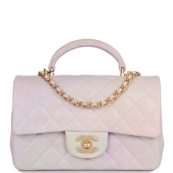 Chanel Mini Rectangular Flap Bag With Top Handle Light Pink Ombre Lambskin Antique Gold Hardware