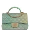 Chanel Mini Rectangular Flap Bag With Top Handle Green Ombre Lambskin Antique Gold Hardware