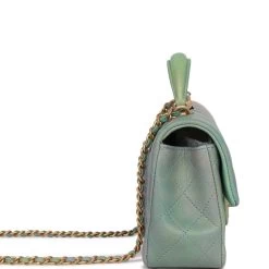 Chanel Mini Rectangular Flap Bag With Top Handle Green Ombre Lambskin Antique Gold Hardware -Online Bag Store C M255 021522 1 03