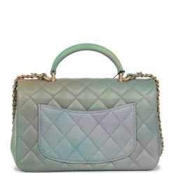 Chanel Mini Rectangular Flap Bag With Top Handle Green Ombre Lambskin Antique Gold Hardware -Online Bag Store C M255 021522 1 04