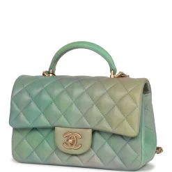Chanel Mini Rectangular Flap Bag With Top Handle Green Ombre Lambskin Antique Gold Hardware -Online Bag Store C M255 021522 1 05