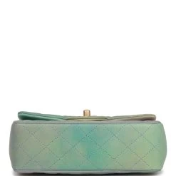 Chanel Mini Rectangular Flap Bag With Top Handle Green Ombre Lambskin Antique Gold Hardware -Online Bag Store C M255 021522 1 06