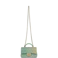 Chanel Mini Rectangular Flap Bag With Top Handle Green Ombre Lambskin Antique Gold Hardware -Online Bag Store C M255 021522 1 07