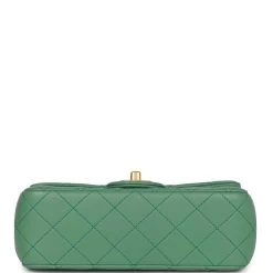 Chanel Pearl Crush Mini Rectangular Flap Bag Dark Green Lambskin Antique Gold Hardware -Online Bag Store C M255 021723 2 06