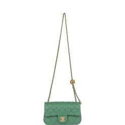 Chanel Pearl Crush Mini Rectangular Flap Bag Dark Green Lambskin Antique Gold Hardware -Online Bag Store C M255 021723 2 07