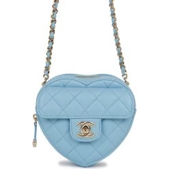 Chanel CC In Love Heart Clutch With Chain Blue Lambskin Light Gold Hardware